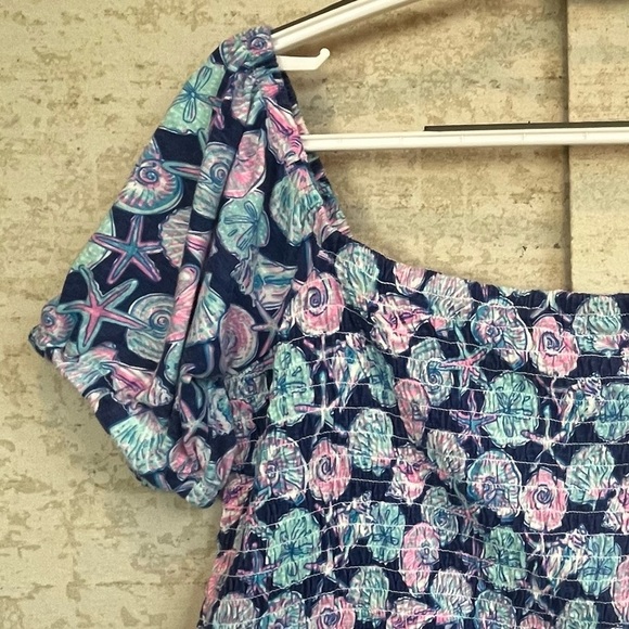 Simply Southern Crop Smocked Puff Sleeve Shirred Top Sz XXL Sea Shells Beach - Picture 13 of 14